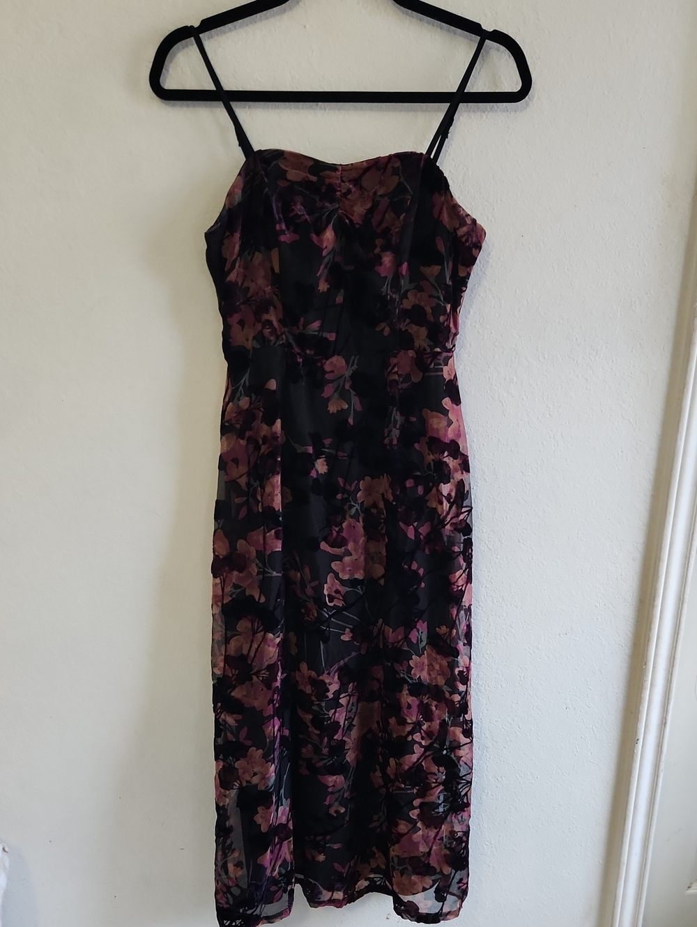 90s Goth Boho Grunge Dark Floral Burnout Mesh Midi Dress S Moody Whimsigoth